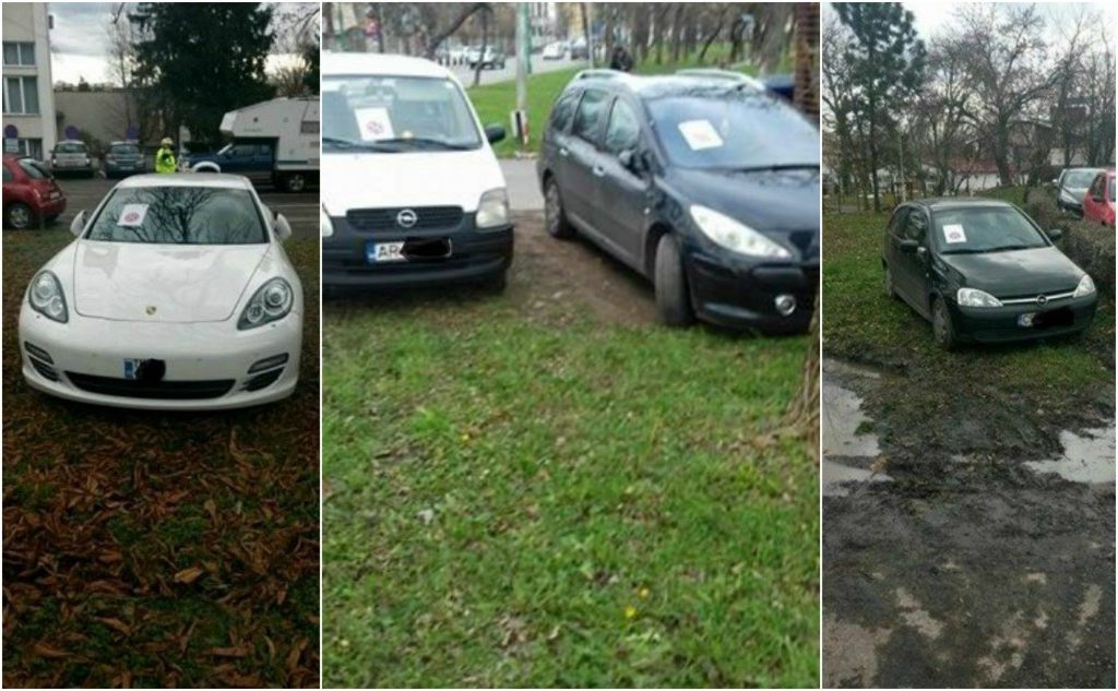 Neciopliți, cu mașinile pe gazonul din Parcul Justiției din Timișoara! Parcarea îi ”costă” până la 1.000 de lei