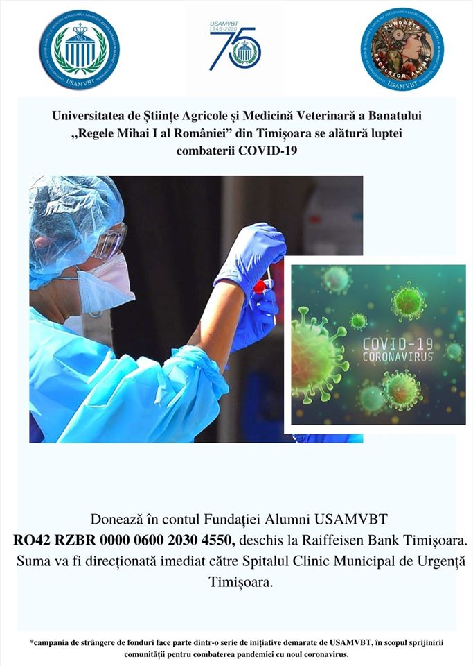 USAMVB adună fonduri pentru lupta cu coronavirusul