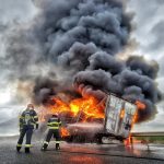 Camion în flăcări pe autostrada A1/Foto