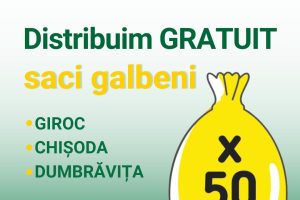RETIM distribuie gratuit sacii galbeni pentru colectarea separată a deșeurilor reciclabile din plastic, metal și hârtie/carton, în Giroc, Chișoda și Dumbrăvița